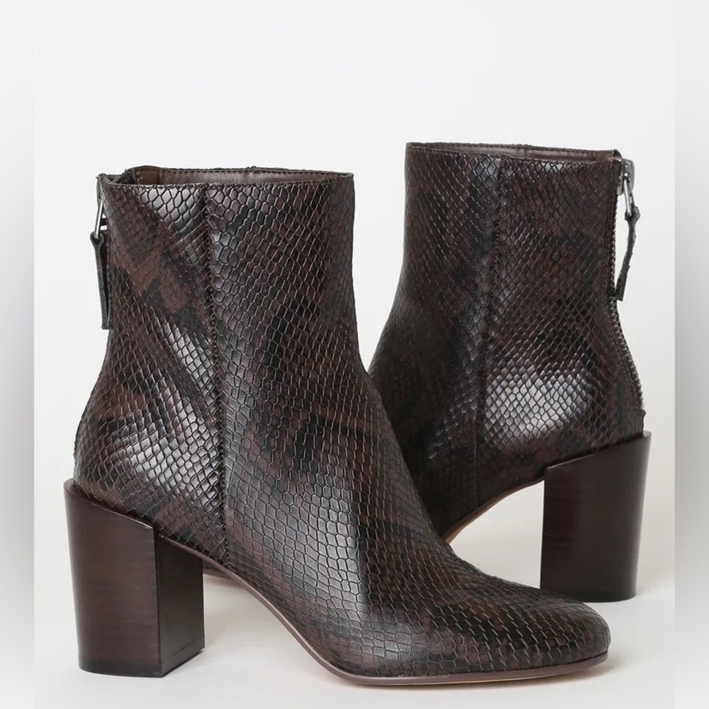 Dolce Vita Cyan Espresso Snake Print Leather Ankle Booties size 6